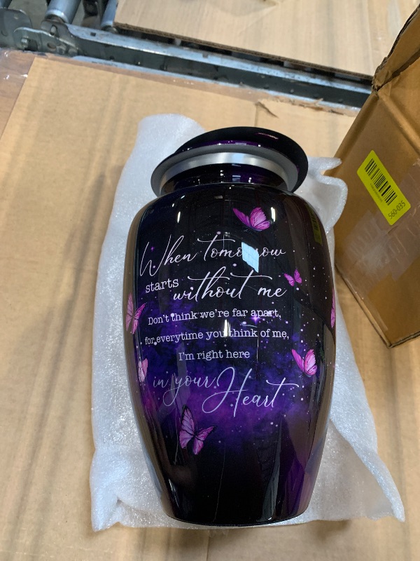 Photo 1 of **** COVER FOR TOP DAMAGED***** Purple Butterfly Urn for Human Ashes Adult – Large Purple Butterfly Urn for Women & Men with Secure Lid, Handcrafted Metal Urns for Ashes, Keepsake with Upto 200lbs