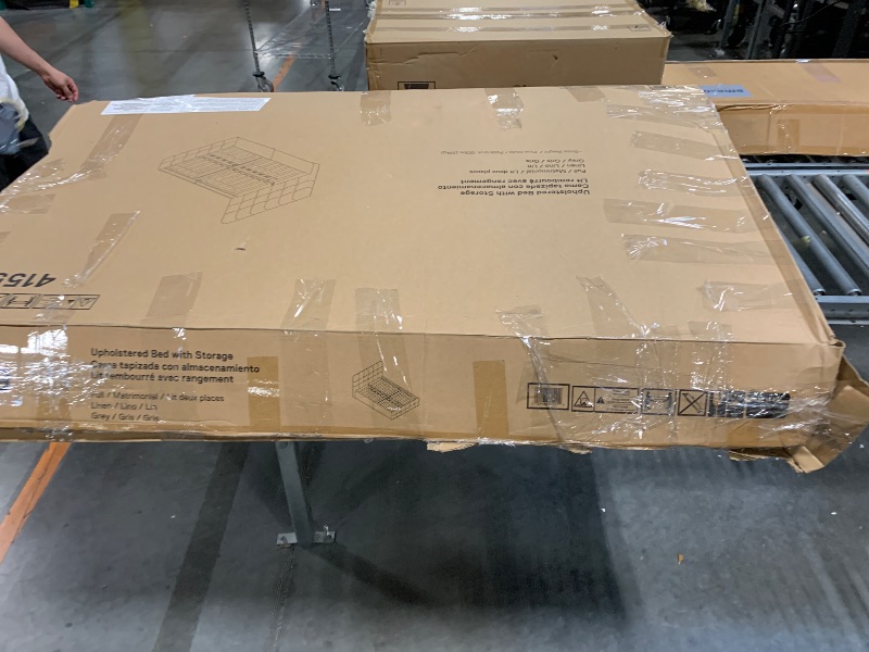 Photo 1 of *** MISSING HARWARE **** DHP Rose Upholstered Platform Bed with Underbed Storage Drawers and Button Tufted Headboard and Footboard, No Box Spring Needed, Full, Gray Linen
