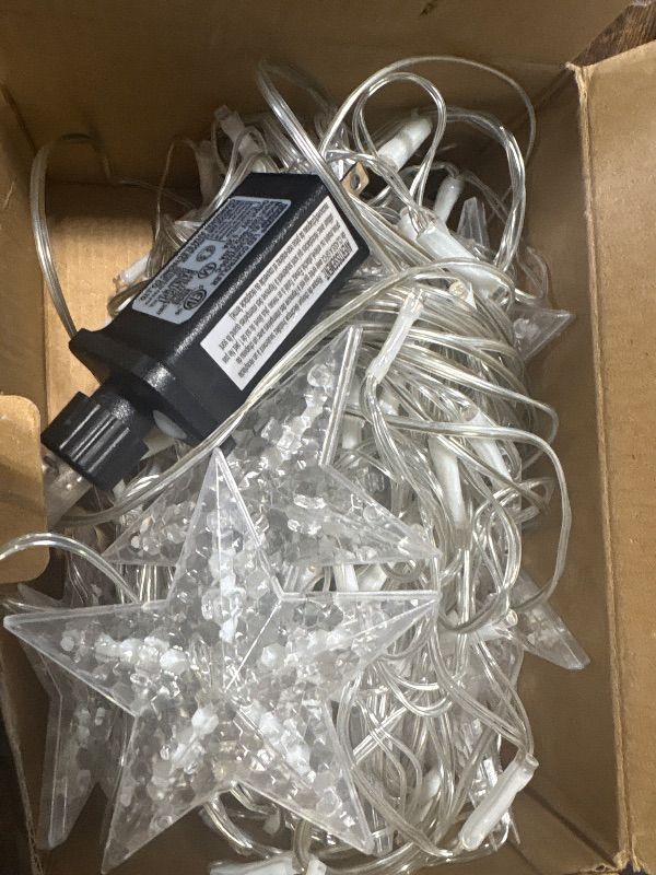 Photo 1 of ***Damaged Lights***Ramadan Lights Outdoor Decorations 218 LED 13.8ft Star Curtain Fairy Lights with 12 Drops, Clear Wire LED String Light Decor with 8 Modes for Wedding Party Holiday Christmas Home Indoor Outdoor Decor