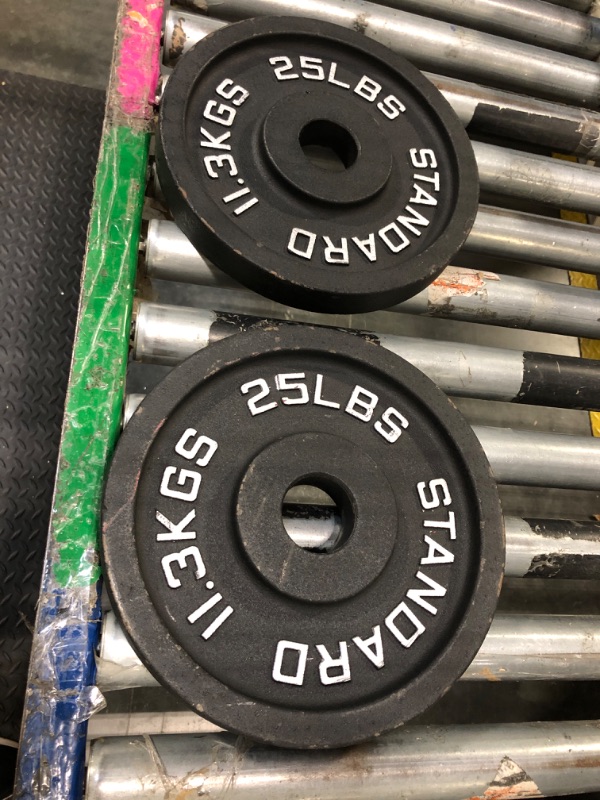 Photo 1 of ***MINOR SCRATCHES AND PEELED OFF PAINT****Fitvids 1 Inch Standard Weight Plates, 2x 25 LB Plates for Home Gym Strength Training, Deep Grip Edge