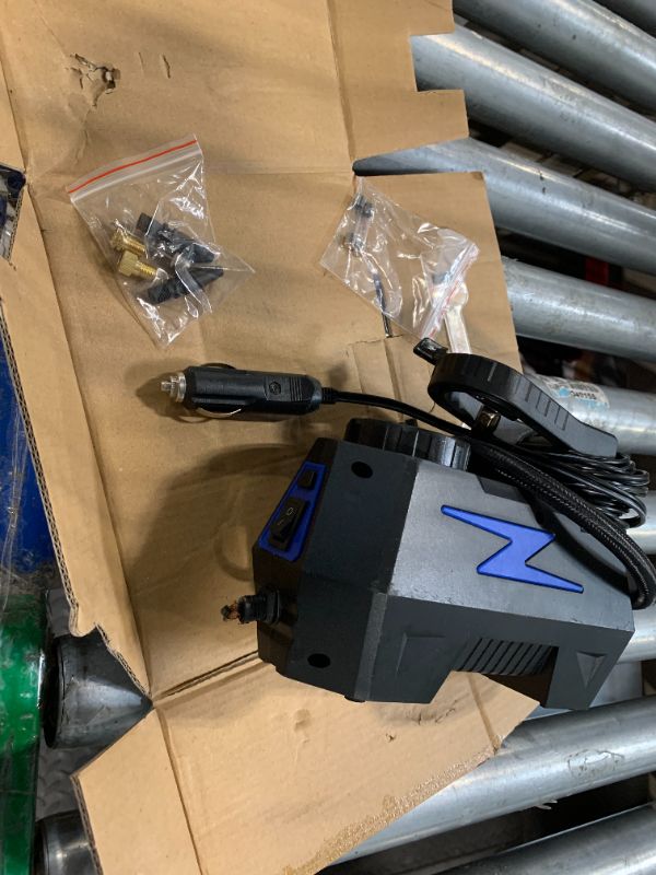 Photo 1 of ***Broken cable***FADAKWALT Tire Inflator Portable Air Compressor, DC 12V Tire Air Pump with LED and 150PSI Digital Pressure Gauge, Portable Tire Inflator for Car Tires, Motorcycles, Bike, Ball (Blue)