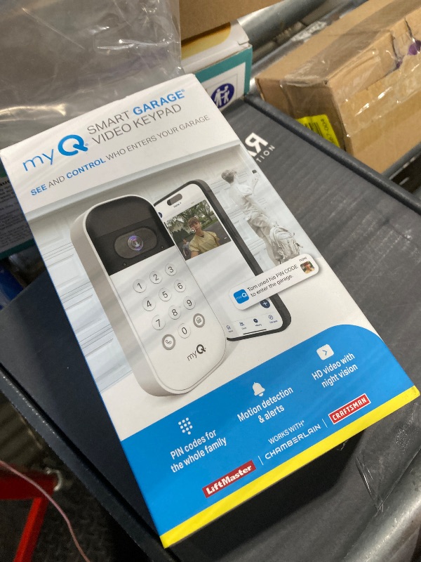 Photo 1 of ***MISSING BATTERY*** myQ Smart Garage Door Video Keypad with Wide-Angle Camera,Customizable PIN Codes,and Smartphone Control–Take Charge of Your Garage Access Works with Chamberlain, LiftMaster and Craftsman openers,White