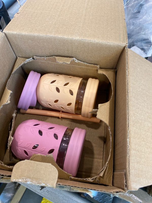 Photo 1 of *PARTIAL SET - See Clerk Notes*
Elk and Friends Kids + Toddler Glass Cups | The Original 8oz Glass Mason Jar with Sleeves + Lids | Silicone Straws + Stopper | Smoothie Cup | Food Storage | Spill Resistant | Dishwasher Safe | 4 Pack
