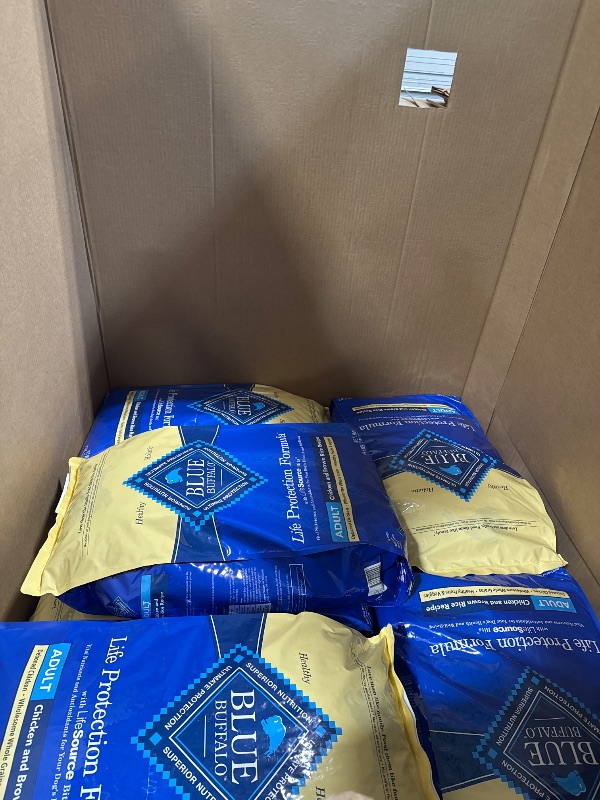 Photo 1 of ***AS IS / NO RETURNS -  FINAL SALE***
***BUNDLED BAG OF  ***

****several packages ...****Blue Buffalo Life Protection Formula Adult Dry Dog Food, Helps Build and Maintain Strong Muscles, Made with Natural Ingredients, Chicken & Brown Rice Recipe, 34-lb.