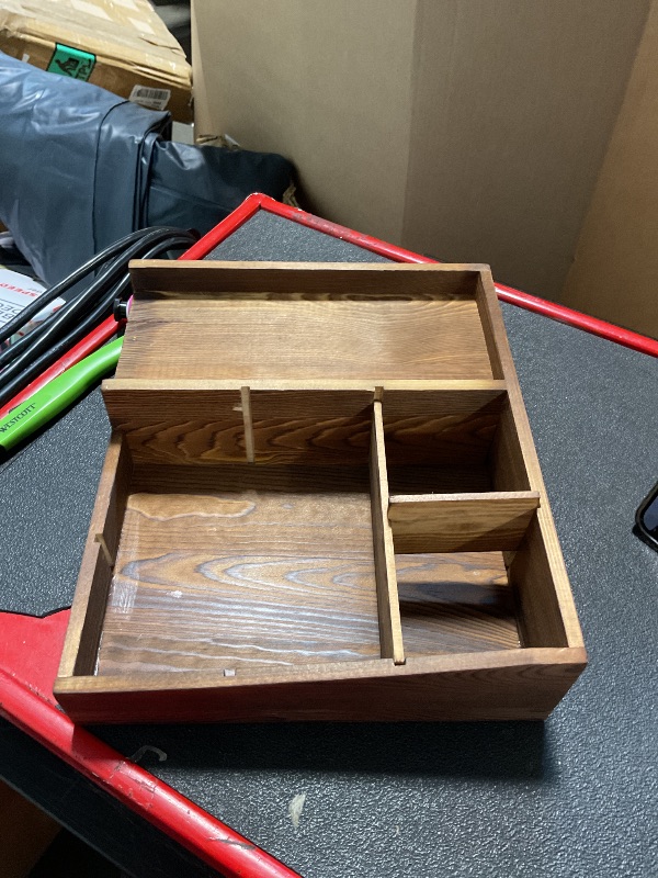 Photo 1 of ** SOLD AS IS, NO REFUND/RETURN* SEE COMMENTS  
Storage Box Tableware Organizer Tray Walnut Wood Silverware Storage Tray Desktop Organize