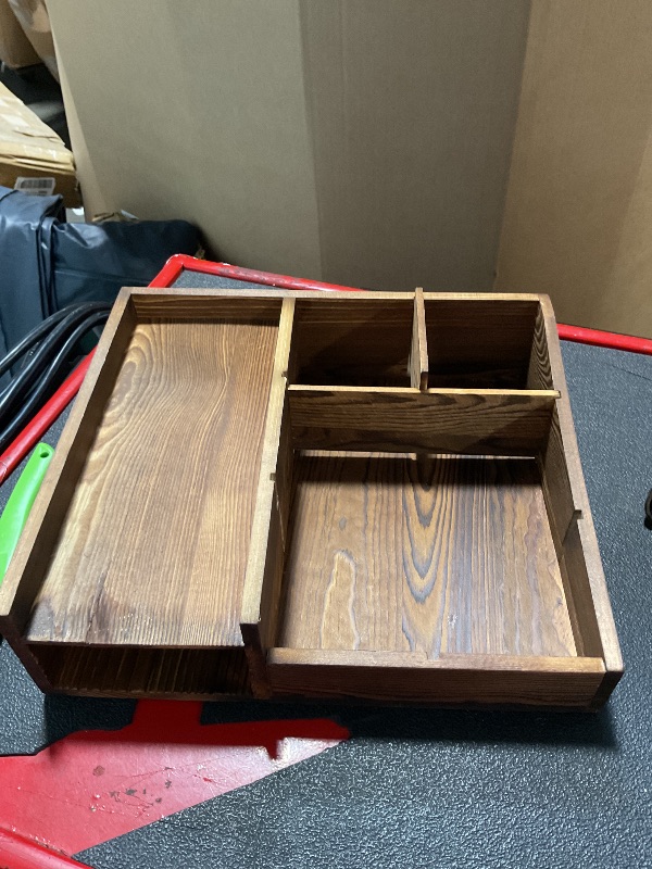 Photo 1 of ** SOLD AS IS, NO REFUND/RETURN* SEE COMMENTS  
Storage Box Tableware Organizer Tray Walnut Wood Silverware Storage Tray Desktop Organize