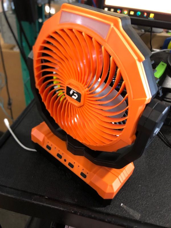 Photo 1 of ** SOLD AS IS, NO REFUND/RETURN** SEE COMMENTS!
24000mAh Camping Fan - Detachable Rechargeable Battery Operated Fan with Light & Hook for Tent, Outdoor - USB Table Fan with 4 Speeds for Picnic, BBQ, Fishing, Travel, Hurricane