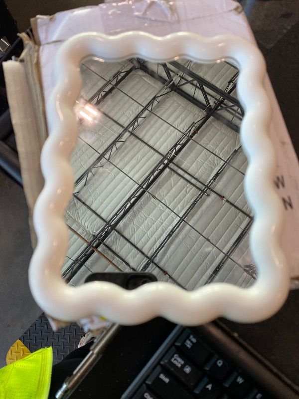 Photo 1 of *MINOR DAMAGE - USED*
Philbinden Cute Wave-Shaped Desk Vanity Makeup Mirror,Portable Aesthetic Folding Mirror Travel Make Up Mirror for Standing/Hanging,Home Decorations Mirror for Women Girls (1, White)