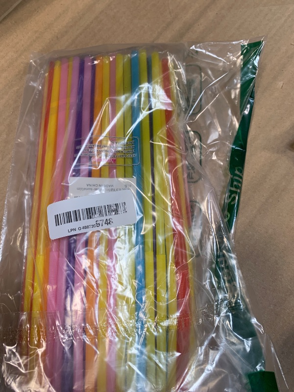 Photo 1 of [100 Pack] 10.24" High Extra Long Flexible Plastic Straws, Disposable Drinking Straws, Colorful Bendy Straws - Assorted Colors