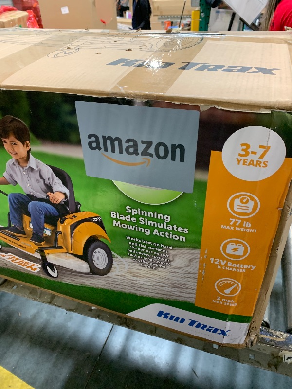 Photo 1 of ***FINAL SALE/NO RETURN, VIEW NOTES*** Kid Trax 12V Zero Turn Lawn Mower Tractor Toy - Riding Lawn Mower, Outdoor Toys, Kids Electric Car, Ride On Tractor, Dual Handle, Twist and Turn, Speed to 3MPH, Max Weight of 77lbs, Age 3-7, Yellow