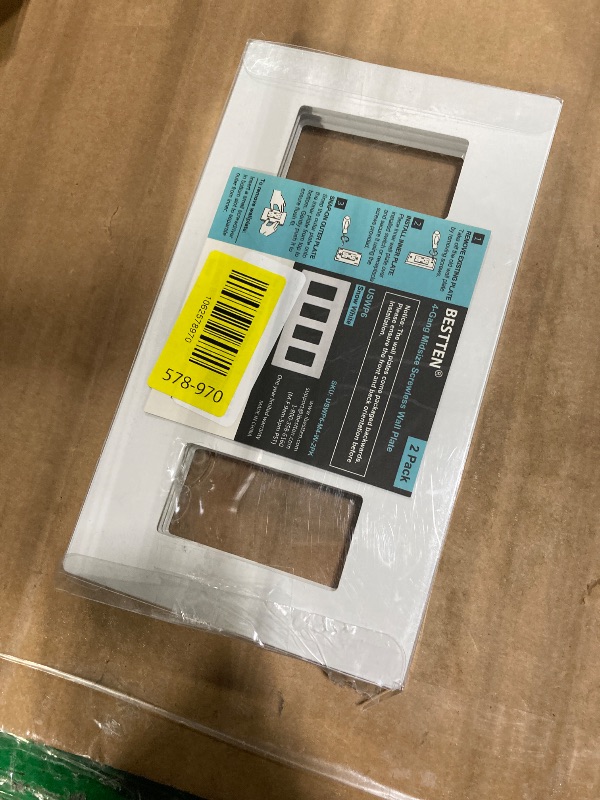 Photo 1 of [2 Pack] BESTTEN 4 Gang Mid-Size Screwless Outlet Cover, Midway Decorative Wall Plate, USWP6 Gloss Snow White, Midsize H4.88" x W8.58"