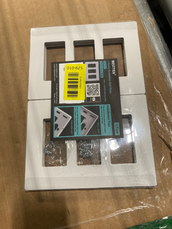 Photo 1 of [4 Pack] BESTTEN 3 Gang Mid-Size Screwless Outlet Cover, Midway Decorative Wall Plate, USWP6 Gloss Snow White, Midsize H4.88" x W6.74"