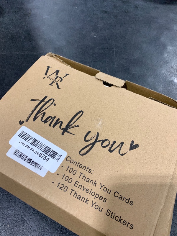 Photo 1 of 100 Thank You Cards 4x6 Inch, with 100 Kraft Envelopes and 120 Stickers, Minimalistic and Professional Looking for Business Wedding Graduation Baby Shower Bridal Shower
