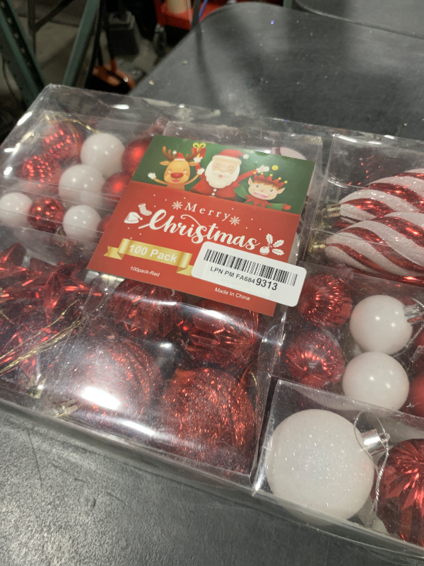 Photo 1 of 100ct Christmas Ball Ornaments Set - Assorted Shatterproof Hanging Tree Ornament Set with Reusable Hand-held Gift Package for Xmas Tree Holiday Party and Home Decor (Red)