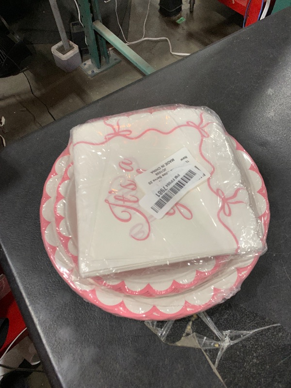 Photo 1 of 100PCS Pink Bow Baby Shower Plates and Napkins Bows Tableware Set It’s A Girl Party Decoration Girls Baby Shower Parties Disposable Dessert Plate for Bowknot Themed Dinnerware Supplies Serve 25