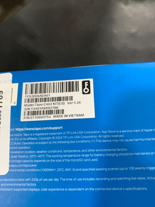 Photo 1 of Tapo TP-Link ???? SolarCam C402 Kit, Outdoor Battery Camera w/Solar Panel Base, Wireless, 1080P, Free Person Detection, SD/Cloud Storage, Color Night Vision, No Hub Needed, Works w/Alexa