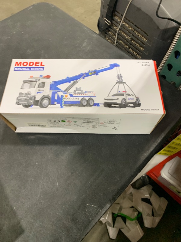 Photo 1 of *DAMAGED** Crane Tow Truck Toy for Car Truck Rescue Police Pickup Road Clearance Vehicle Construction Vehicles Lights Sounds Christmas Birthday Easter Gift for Kids Boys 3 4 5 6 7 8 Years Old Double Hook