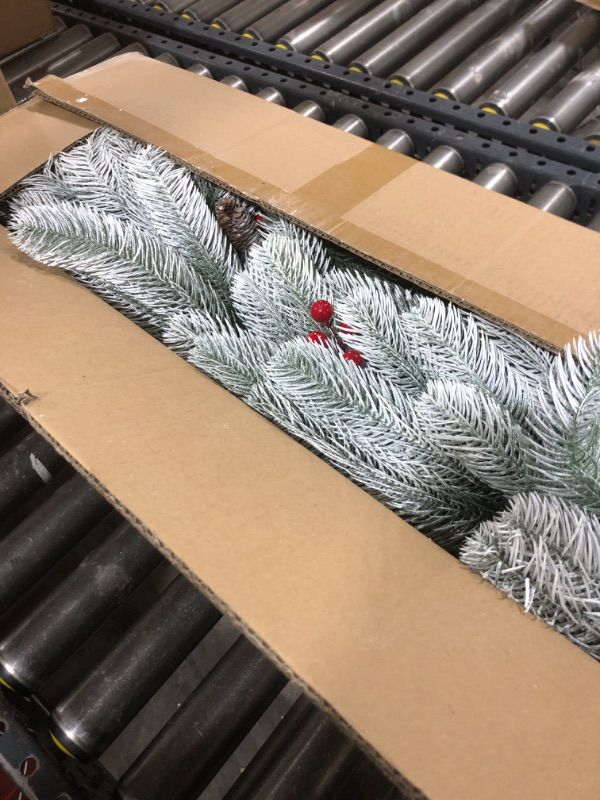 Photo 1 of 9 FT by 12 Inch Christmas Garland Decorations Realistic-Feel PE Xmas Garland with Thicker Lifelike 270 Branchs Tips for Fireplace Door Stairs Home Outdoor Decor (White)