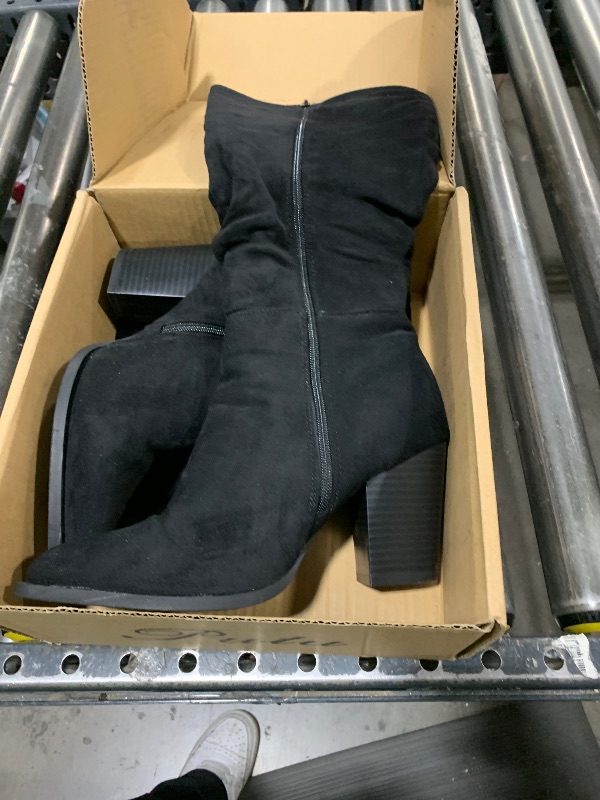 Photo 1 of Putu Women's Pointed Toe Knee High Boots Faux Suede Slouch Boots with Chunky Heel Black Size 9