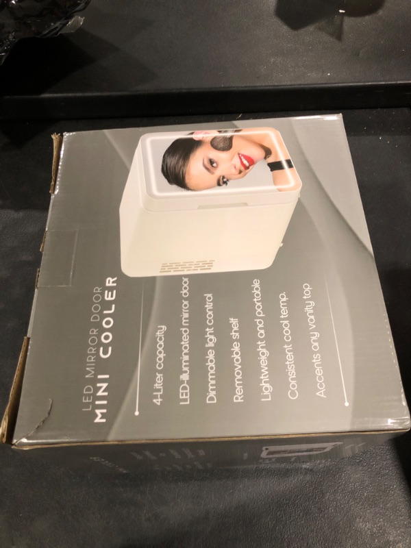 Photo 1 of BOGDA Mini Skincare Fridge (4 Liter/6 Can) with Dimmable LED Light Mirror, Cooler and Warmer for Refrigerating Make Up, Skin Care and Food, Portable Mini Fridge for Bedroom, Office and Car, White