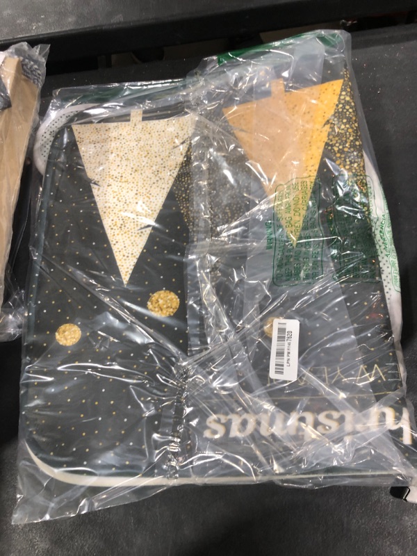 Photo 1 of Britimes Merry Christmas Tree Bathroom Rug and Mat Set 3 Piece, Gold Snowflake Winter Black Bathroom Rugs Non Slip, Absorbent Microfiber Memory Foam Bath Mat Machine Washable