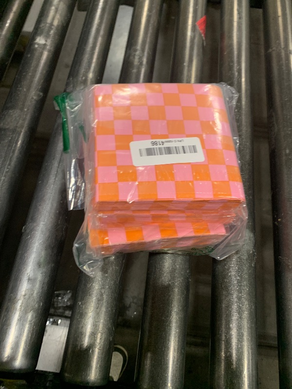 Photo 1 of 100 Pcs Plaid Paper Napkins Pink And Orange Napkins 5 * 5 Inch Light Pink Paper Checkered Napkin Disposable Beverage Napkin Pink Orange Party Favor For Birthday Wedding Baby Shower Cocktail Party