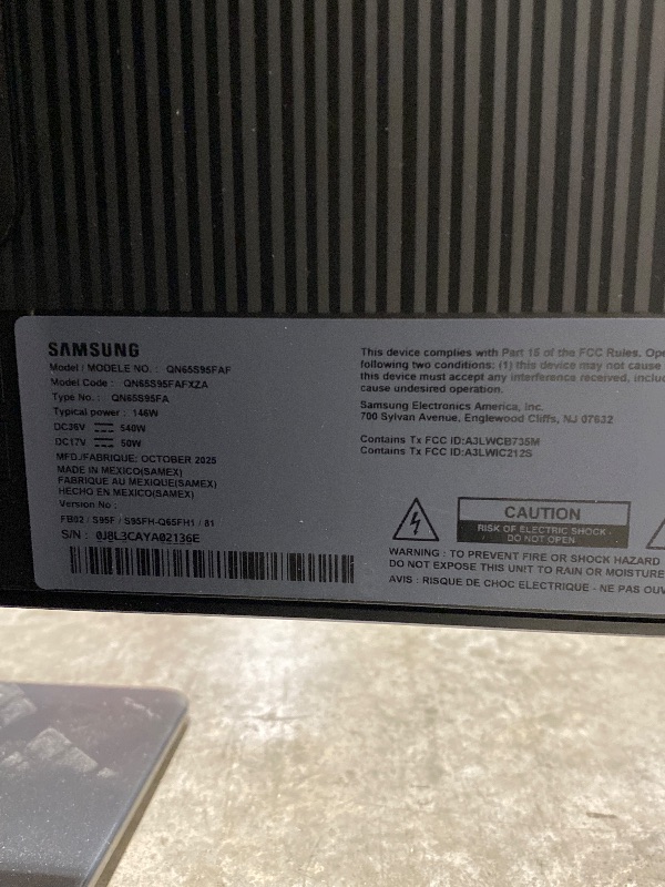 Photo 1 of **INCOMPLETE, DAMAGED* SAMSUNG 65-Inch Class OLED S95F 4K Glare Free Smart TV (2025 Model) NQ4 AI Gen3 Processor, OLED HDR Pro, Motion Xcelerator 164Hz, Dolby Atmos, Samsung Vision AI, Alexa Built-in