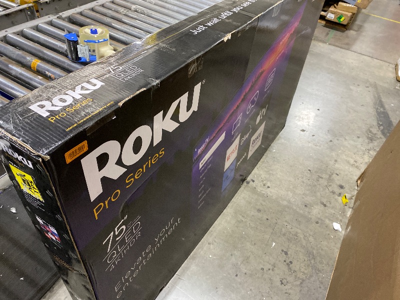 Photo 1 of Roku Smart TV – 75-Inch Pro Series 4K QLED RokuTV with Backlit Roku Voice Remote Pro, Dolby Vision IQ, 120Hz Refresh Rate – Live Local News, Sports, Gaming