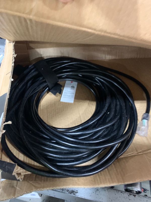 Photo 1 of 100 FT 10 Gauge Extension Cord Outdoor, Heavy Duty Weatherproof & Flame Retardant Black 3 Prong Power Cord with Light, Outside for Lawn & Garden, 15 Amps 1875 Watts 125 VAC 10AWG SJTW, ETL Listed