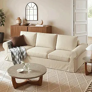 Photo 1 of missing 1 box of 2 -------------selling for parts only -----------------------89" 3-Seater Couch with Rolled Arm, Farmhouse Slipcovered Sofa with Washable Cover, Supportive Cushions & Sturdy Frame, Beige Couches for Living Room, Small Spaces, Apartment, O