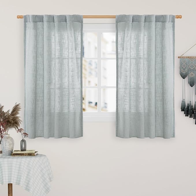 Photo 1 of LAMIT Beige Linen Curtains for Windows 2 Panels Set, 48 Inch Linen Textured Light Filtering Drapes Bronze Grommet Boho Panels for Farmhouse/RV Camper/Loft, 34 x 48 Inch