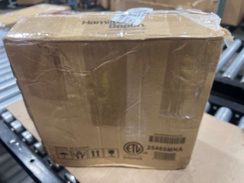 Photo 1 of Hamilton Beach Panini Press Sandwich Maker & Electric Indoor Grill with Locking Lid, Opens Wide to Fit Any Thickness for Quesadillas, Burgers & More, Nonstick 8" x 10" Grids, Chrome (25460AG)