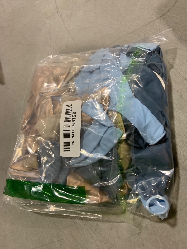 Photo 1 of 100pcs Dusty Blue Balloon Set | 12-Inch Baby Slate Blue, Sand White & Champagne Gold Confetti Balloons | Elegant Decor for Baby Shower, Wedding, Graduation & Boys' Birthday (2 Ribbons)