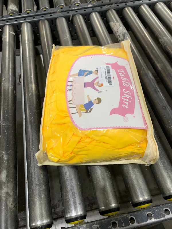 Photo 1 of 1 Pack Yellow Tablecloths for Rectangle Tables 6ft, Wrinkle Resistant Spandex Table Cover Fitted Stretch Table Cloth with Pleated Ruffle Skirts for Party Banquet Dining Birthday Wedding