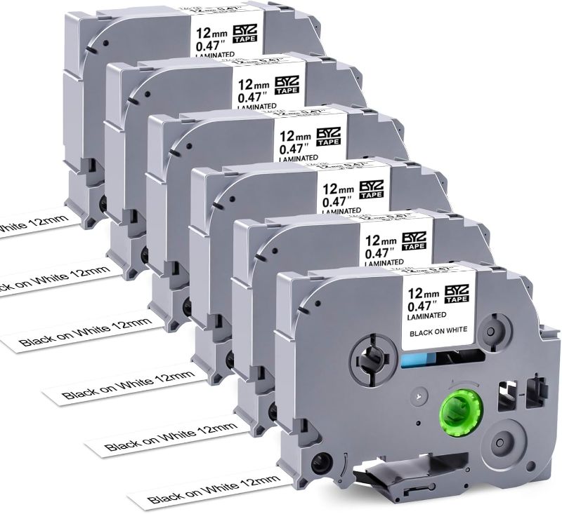 Photo 1 of 
6 Pack Compatible with Brother P Touch Label Maker Tape Work for P Touch PT-D220 PTD220 PT-D210 PTD210 PT-H103w,12mm 0.47" Laminated White Label Tape...