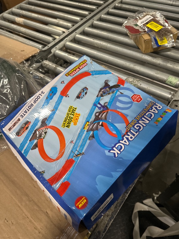 Photo 1 of ?Slot Car Race Track Sets with 360° Thrill Loops & 4 High-Speed Cars, 64 Pcs Large Flexible Racing Track for Kids Ages 3-5 4-8 8-12, Race Car Toys Gift for Boys Girls Birthday Christmas