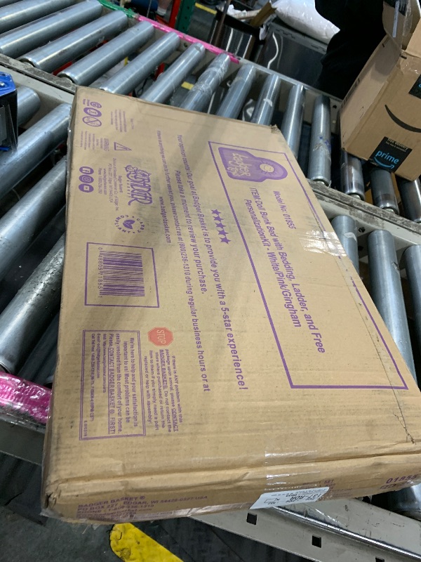 Photo 1 of **MISSING LADDER**LIKE NEW**
Badger Basket Doll Bunk Bed with Bedding & Ladder - Two Level Wooden Bed for Dolls, Includes Bedding & Accessories- White/Pink Gingham