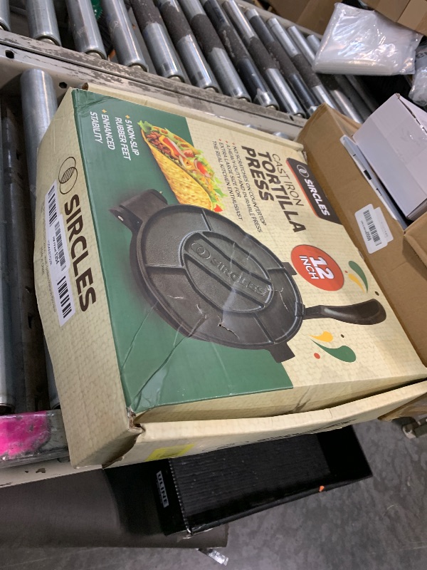 Photo 1 of * Missing Handle*SIRCLES Tortilla Press 12 Inch Cast Iron - Extra Large, Heavy Duty 12 Inch Tortilla Press - Ebook Tortilla recipes - 5 Non-Slip Rubber Feet - Pre-Seasoned - Prensa Para Tortillas De 12 Pulgadas Grande