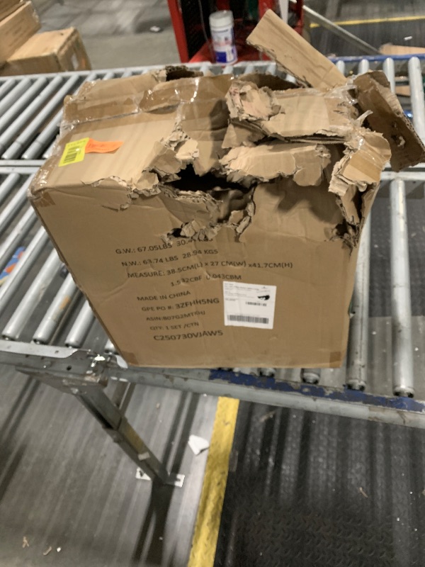 Photo 1 of ** MISSING 5 LBS** Amazon Basics Neoprene Dumbbell Hand Weights, Rack with 3 Pairs (5, 10, and 15 Pounds), Green/Blue/Grey