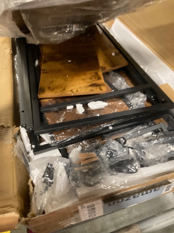 Photo 1 of **ASSEMBLY INSTRUCTIONS INCLUDED** Furologee 66” L Shaped Desk with Power Outlet, Reversible Computer Gaming Desk with File Drawer & 2 Monitor Stands for Home Office with Storage Shelves, Rustic Brown