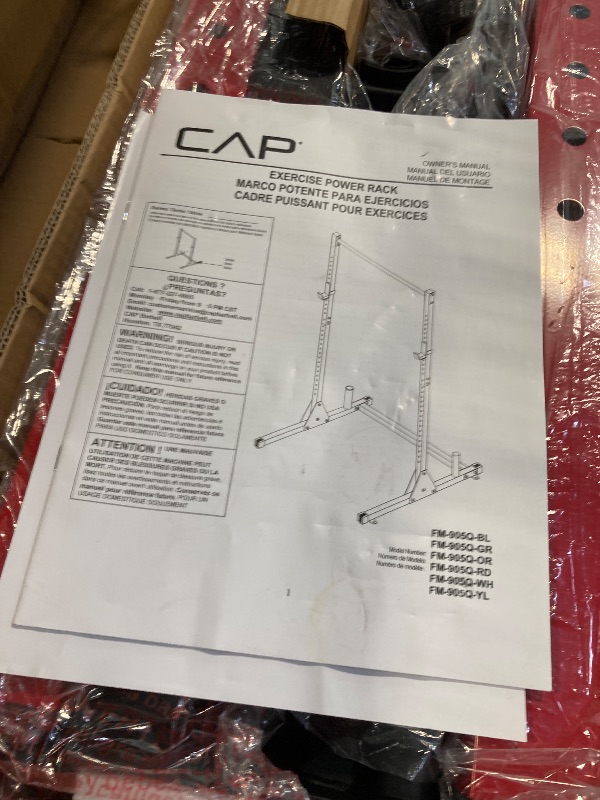 Photo 1 of **ASSEMBLY INSTRUCTIONS INCLUDED** CAP Barbell Power Rack with Pull Up Bar & Attachments - Squat Rack & Strength Training Power Cage for Home Gym - Red