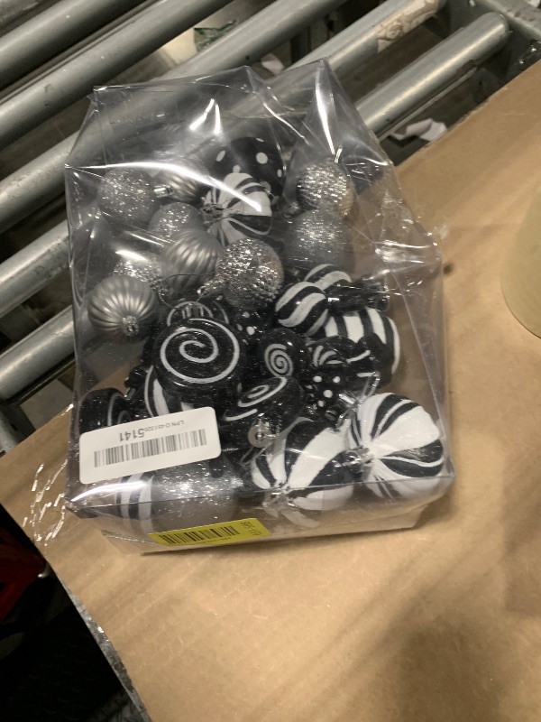 Photo 1 of ***MISSING PIECES*** Roberly 48 Pcs Christmas Candy Cane Lollipop Ornaments, Black & White Christmas Tree Decorations Set Shatterproof Hanging Ball Pendant for Xmas Tree Candy Land Themed Party Supplies Holiday Home Decor