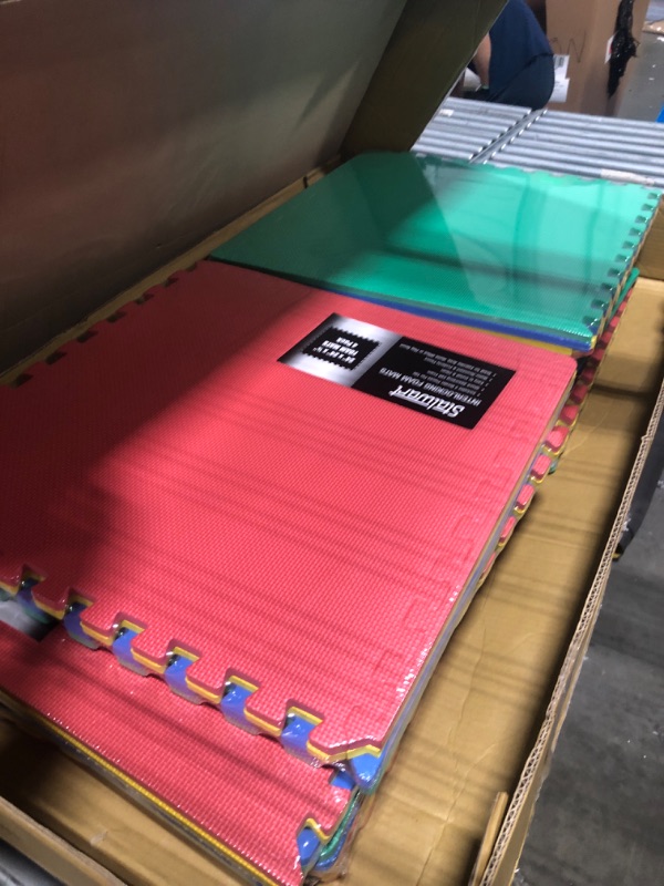 Photo 1 of ** SET  X 8** EVA Foam Mat Tiles 4-Pack - 16 SQ FT Interlocking Padding for Playroom or Gym Flooring - Workout Mat or Baby Playmat by Stalwart (Multicolor)