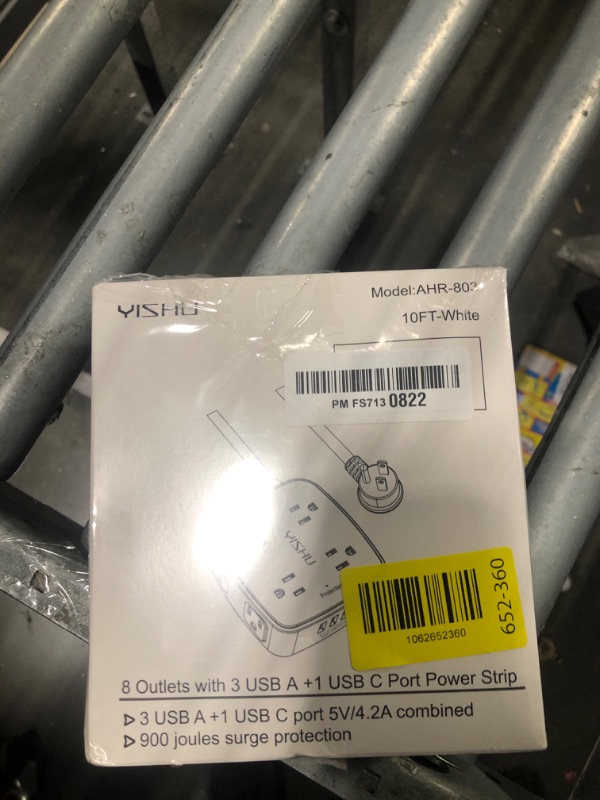 Photo 1 of 10 Ft Surge Protector Power Strip - YISHU 3 Side Outlet Extender with 8 Widely AC Outlets and 4 USB Ports, 10 Feet Extension Cord with Flat Plug, Wall Mount Desk USB Charging Station, ETL,White