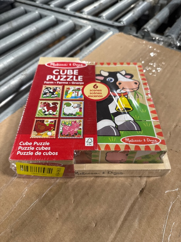 Photo 1 of **FACTORY SEALED**Melissa & Doug Farm Wooden Cube Puzzle with Storage Tray – 6-in-1 Animal Puzzle for Toddlers and Preschoolers – 16 Wooden Cubes – Farm Toy for Kids Ages 3+ - FSC Certified