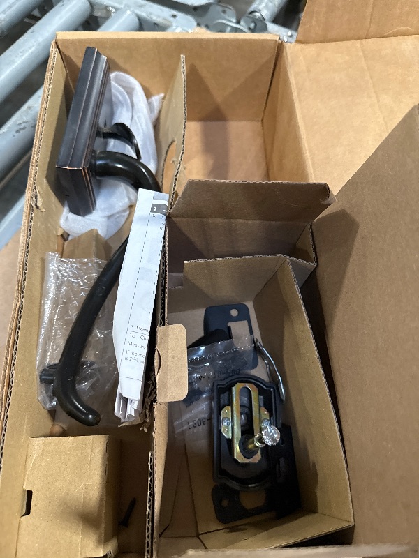 Photo 1 of ** MISSING DOORKNOB**Schlage FE285 CAM 716 GEO Camelot Front Entry Handleset with Georgian Knob, Lower Half Grip, Aged Bronze