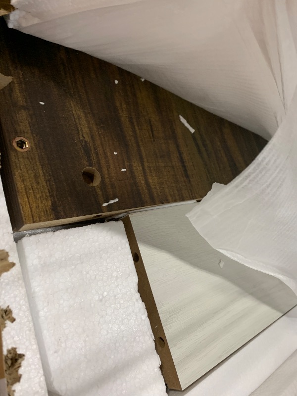 Photo 1 of ****PARTIAL SET, BOX A ONLY**** Tribesigns 71-Inch Executive Desk, L-Shaped Desk with Cabinet, Large Office Desk with Drawers and Storage Shelves, Writing Table Computer Desk for Home Office, Brown and White