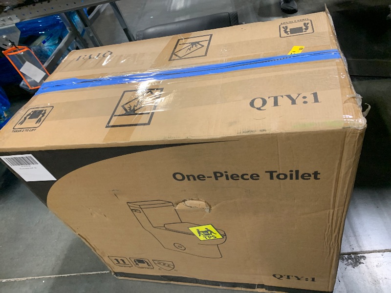 Photo 1 of ** NEW** HOROW One-Piece Elongated Toilet, 1.28 GPF High Efficiency, Easy Cleaning Design, Left-Hand Flush Lever, Soft-Close Seat, Compact Modern Bathroom Toilet, 12'' Rough-In, White Ceramic Bowl