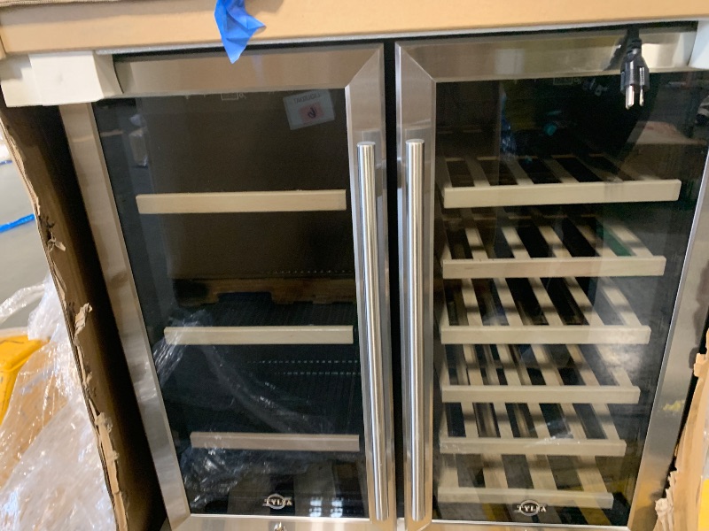 Photo 1 of ** UNTESTED** Tylza 30 Inch Wine and Beverage Refrigerator, Dual Zone Wine Beverage Cooler 30" with French Door, Under Counter Wine Beer Fridge Built-In or Freestanding, Holds 29 Bottles and 110 Cans TYBC200