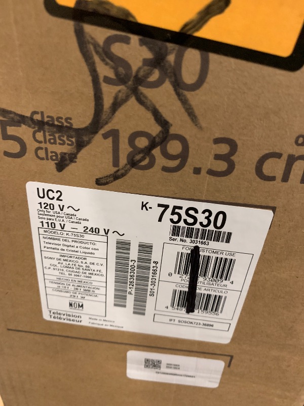 Photo 1 of ** UNTESTED/ MANUAL AND CONTROL INCLUDED** Sony 75-Inch Class 4K Ultra HD BRAVIA 3 LED Smart TV with Google TV, Dolby Vision HDR, and Exclusive Features for PlayStation®5 (K-75S30)